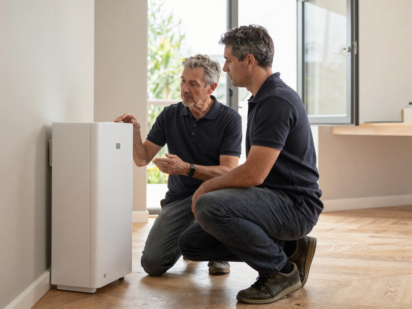 Installateur aan het werk bij een thuisbatterij