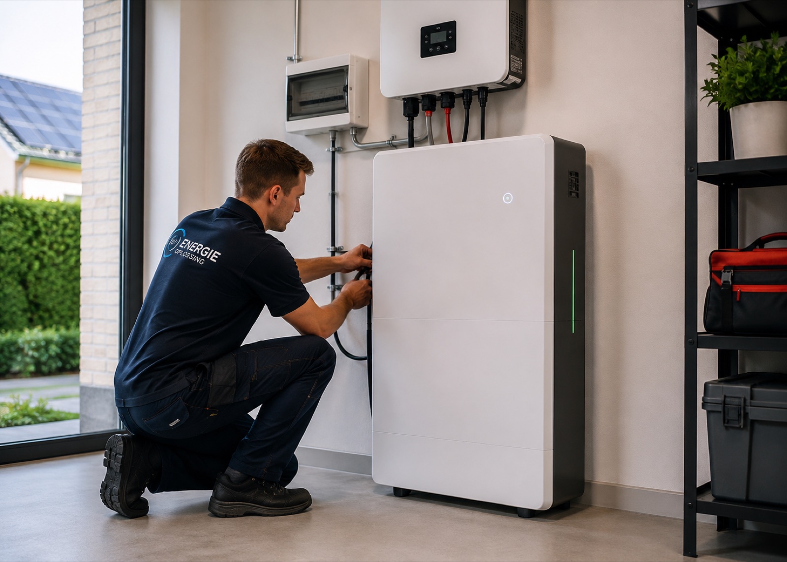 Thuisbatterij en omvormer geïnstalleerd in een woning